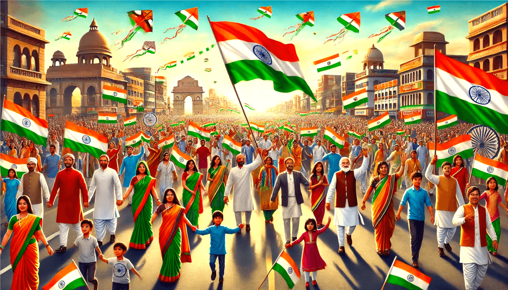 A Tiranga Rally is a vibrant display of patriotism, where people march together, proudly waving India's national flag to celebrate unity and honor the country's heritage.